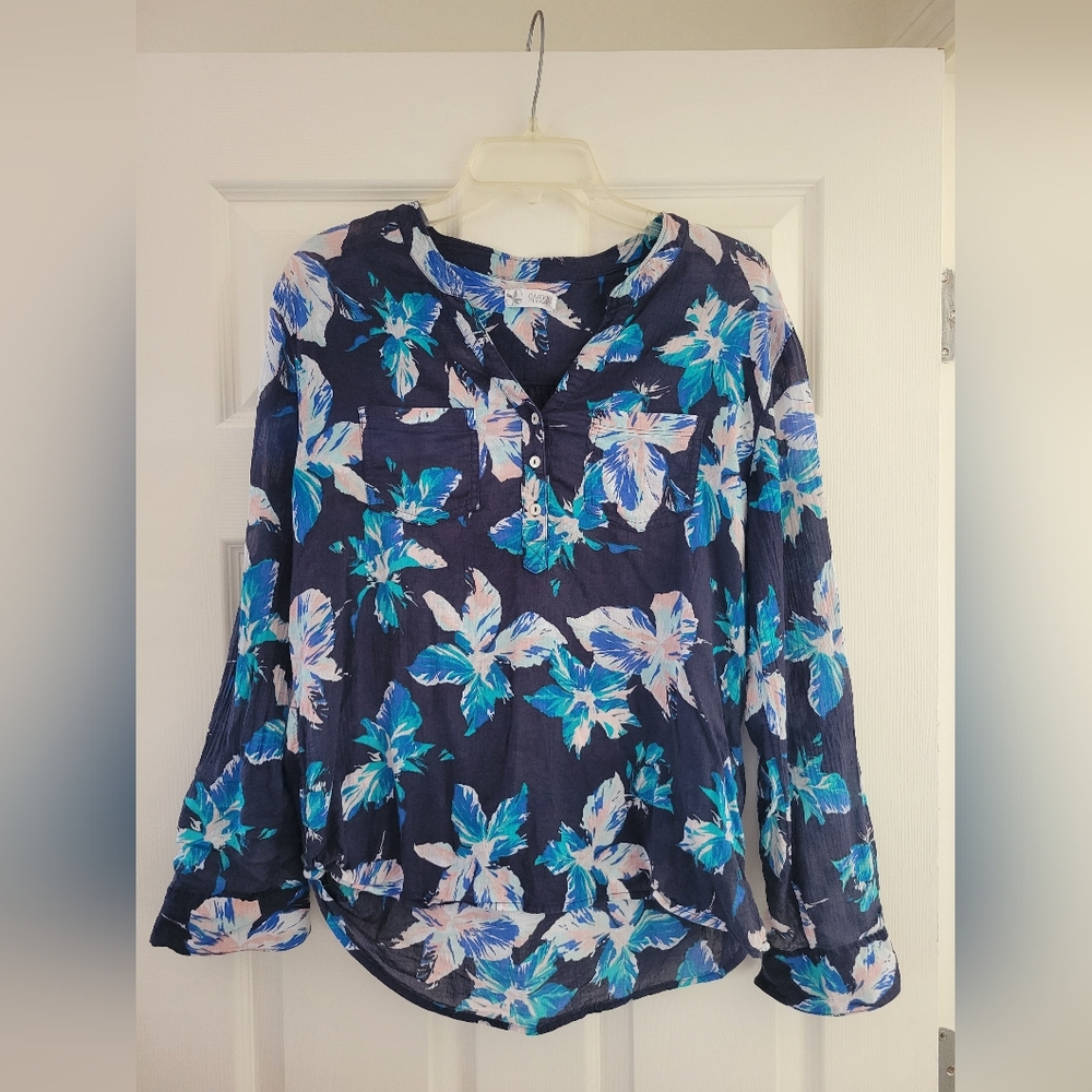 Carve Designs Dylan Floral Blouse - Navy and Aqua